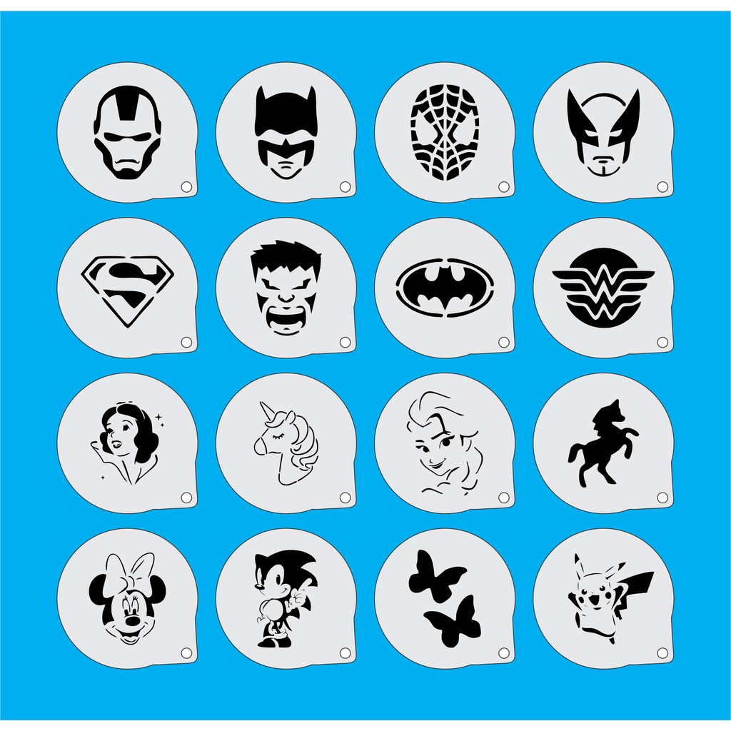 Stencil Personagens (3) Infantis Kit 16 Moldes 7x7cm em Oferta na Shopee