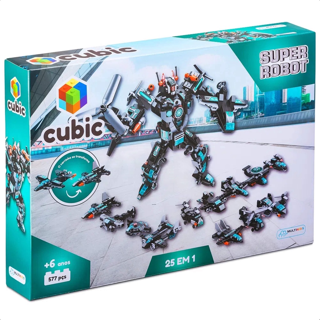 Brinquedo De Encaixe Cubic 25 Em 1 Super Robot 577 Peças Imaginação + De 6 Anos Multikids - BR1618 em Oferta na Shopee