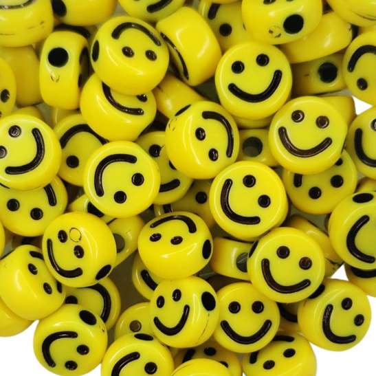 Miçanga Infantil Smile Sorriso Feliz Amarelo 10mm Entremeio Com Furo Passante