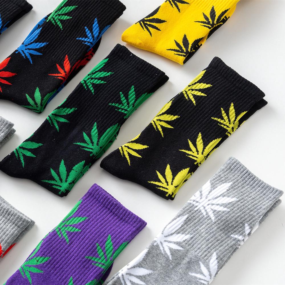 Meia de Algodão Hip Hop Masculina / Meia Casual Unissex Folhas