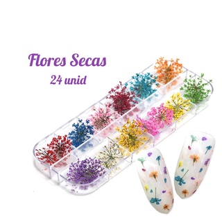 Kit Flores Secas Decoração de Unha Encapsulada 24 Un