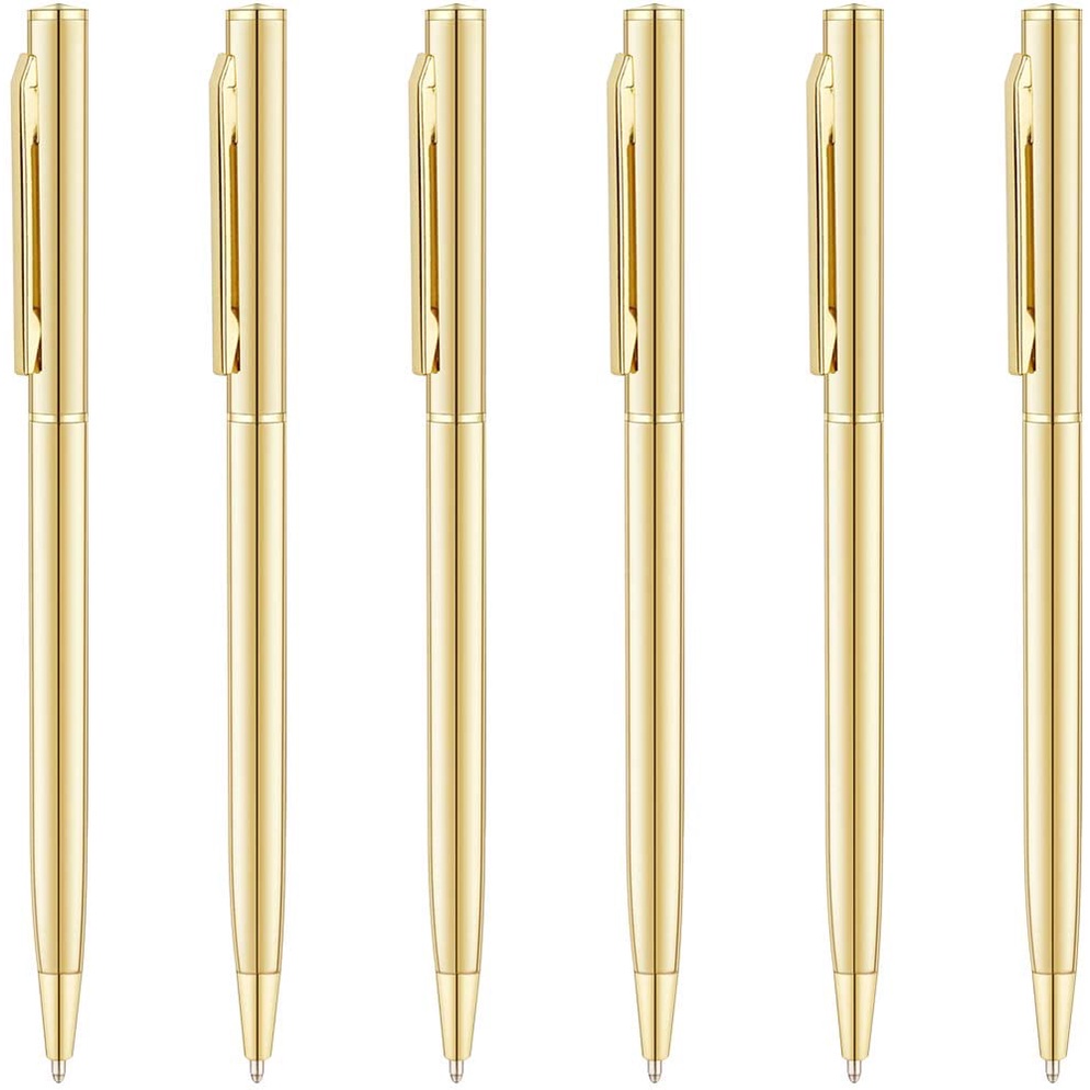 6 Pacote Ouro Fino Canetas Esferográfica Tinta Preta Ponto Médio (1Mm), Bom Presente Para O Casamento Estudantes De Negócios Do Escritório Professores De Natal