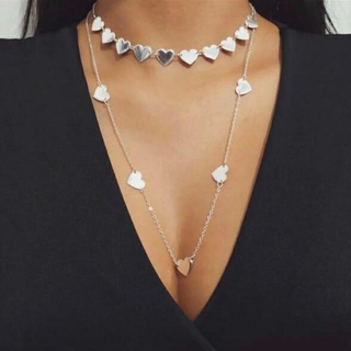 Max colar duplo choker de coração prata 925