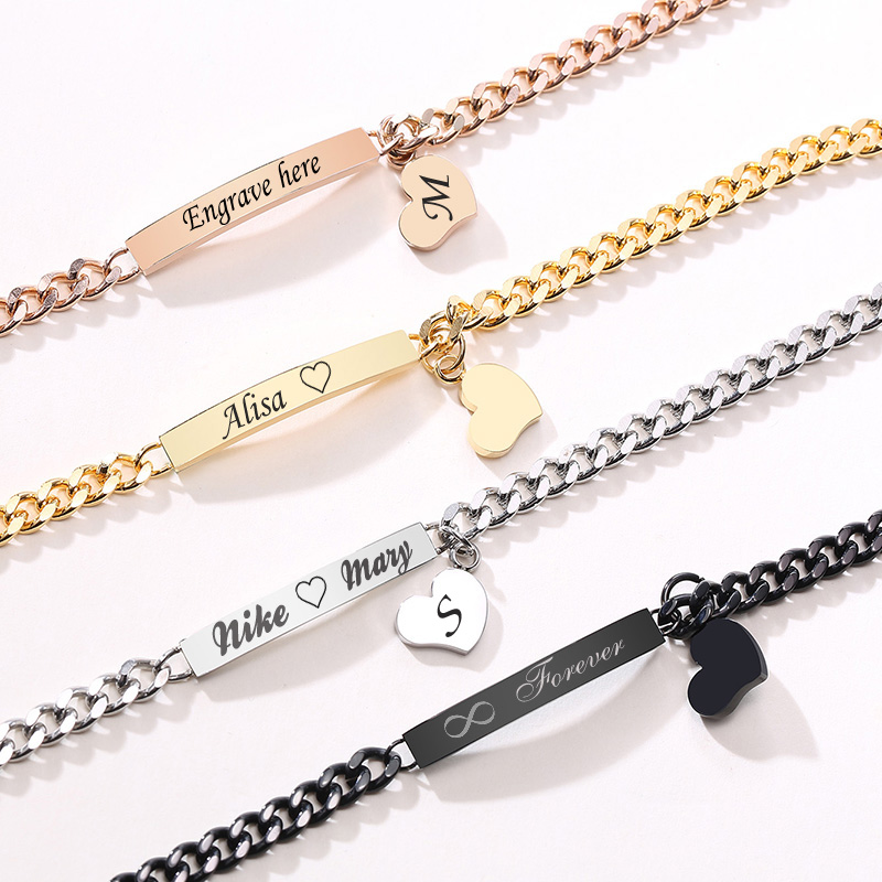 Vnox Pulseira Feminina Coração De Ouro Presente Personalizado De Jóias Gravação Olhos Aço Inoxidável Dourado