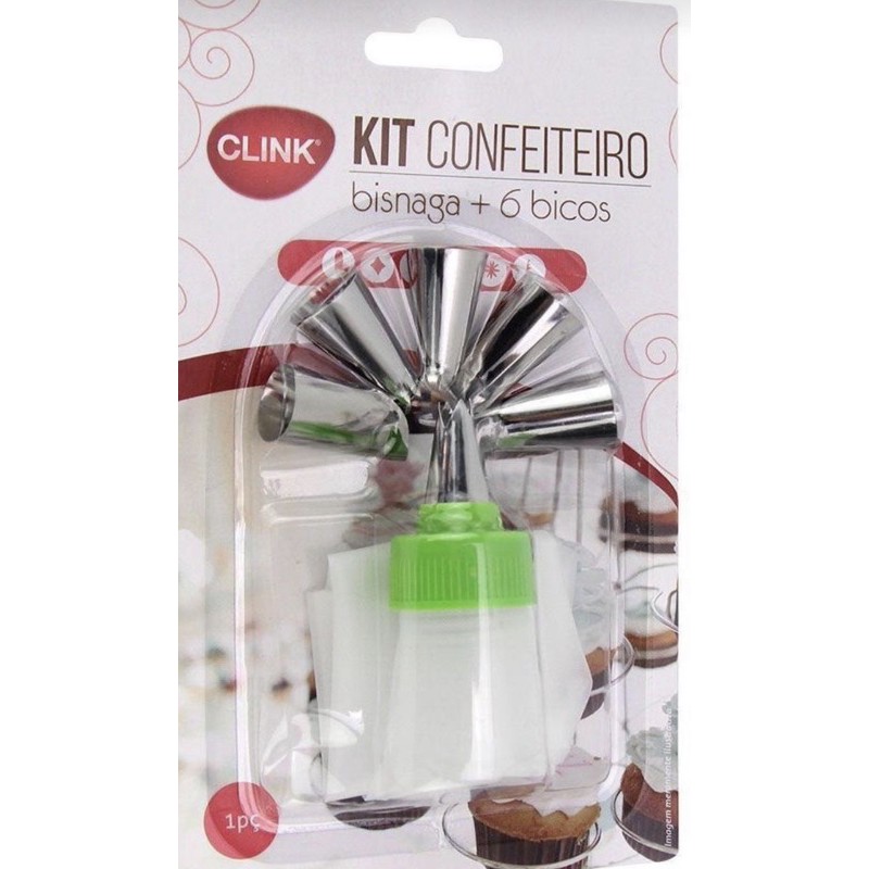 Kit Confeiteiro 6 Bicos de Inox e 1 Saco Plástico - REF CK4594 Confeitaria Bisnaga + 6  bico