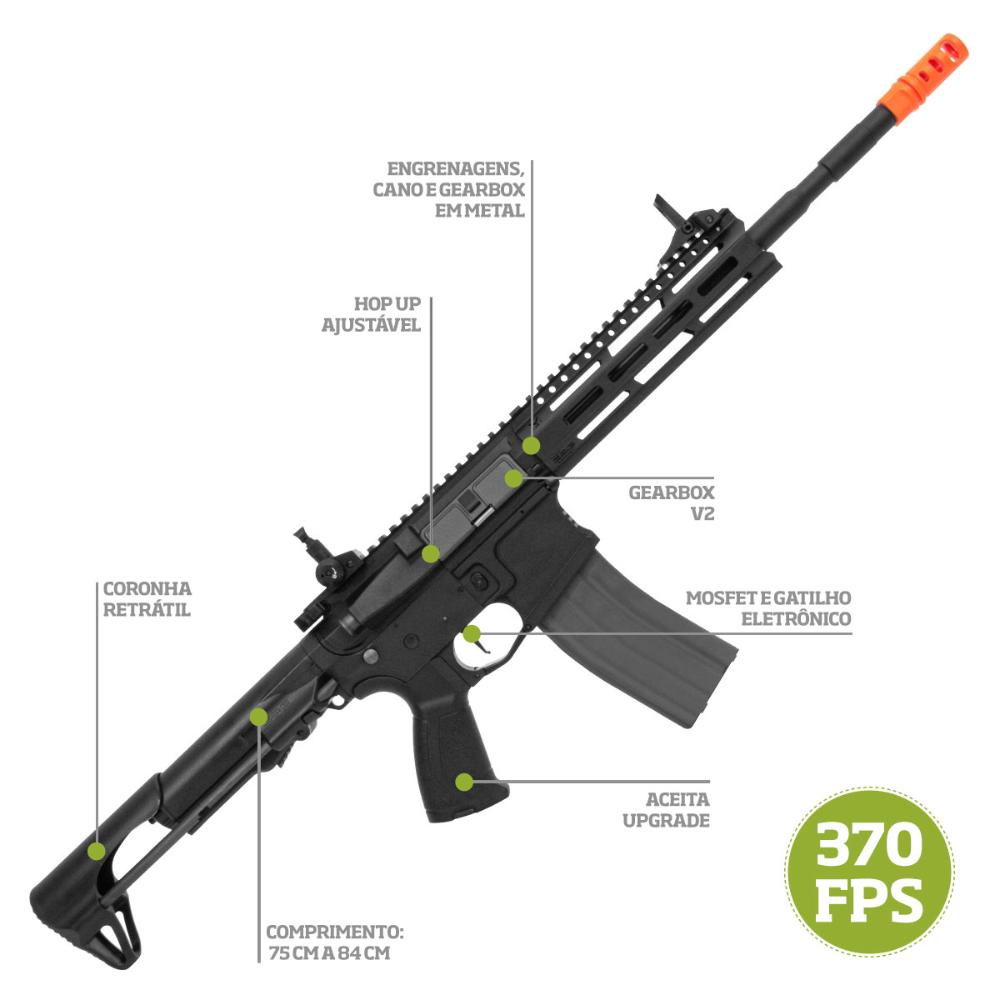 Rifle de Airsoft AEG Elétrico G&G M4A1 CM16 RaiderL 2.0E GearBox V2