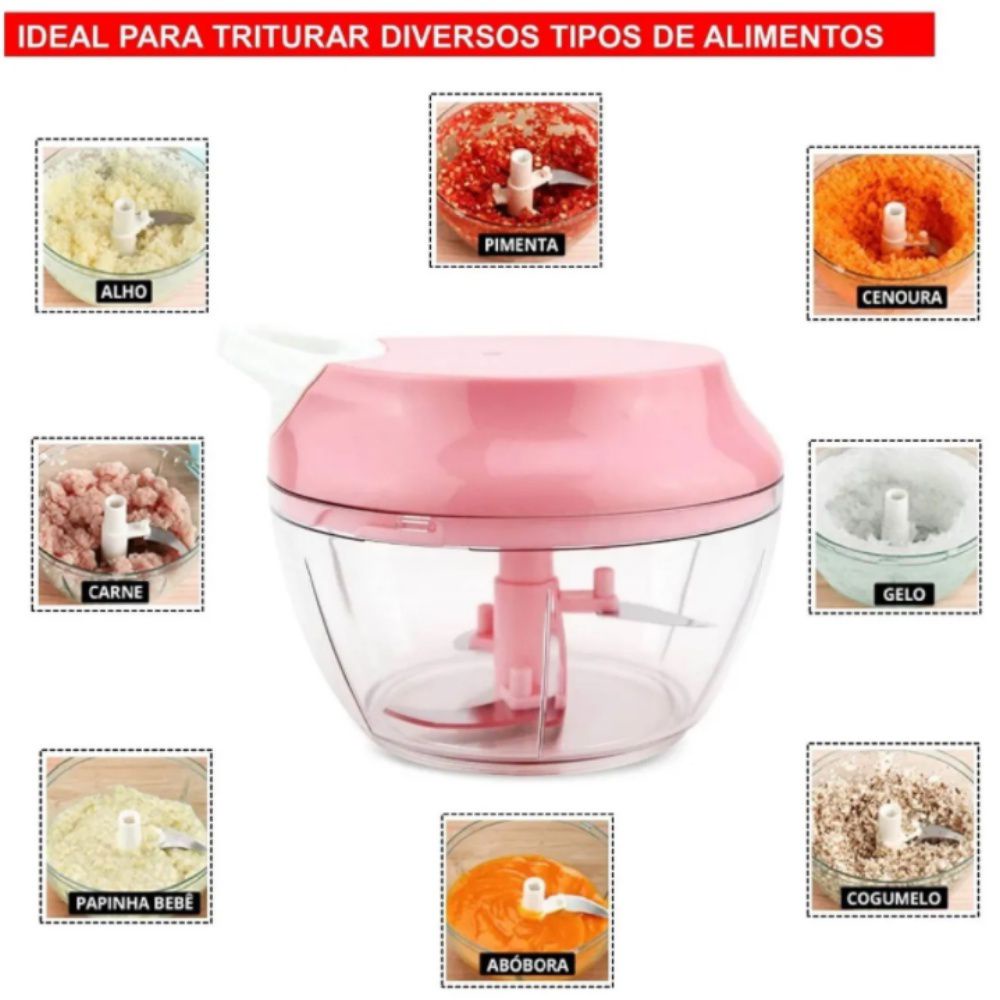 Mixer Processador De Alimentos Manual A Corda Com 3 Laminas De Inox