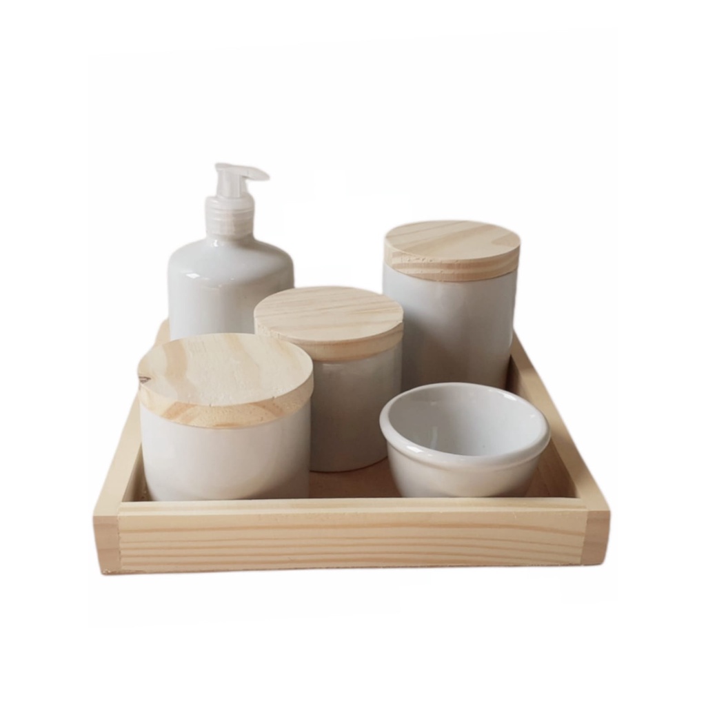 Kit Higiene Bebê Porcelana Branca 6 peças  maternidade menina menino  algodão cotonete saboneteira liquida alcool em gel