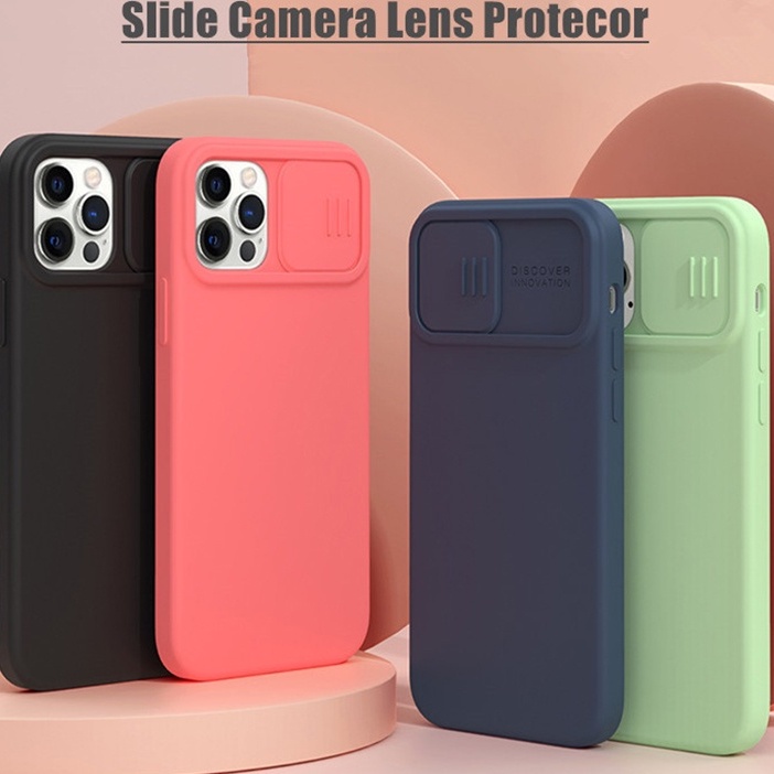 Slide Proteção Da Câmera Caso De Telefone De Silicone Líquido Para O iPhone 13 11 12 Pro Max Mini XS XR X 8 7 Plus SE Lente Push Pull Capa
