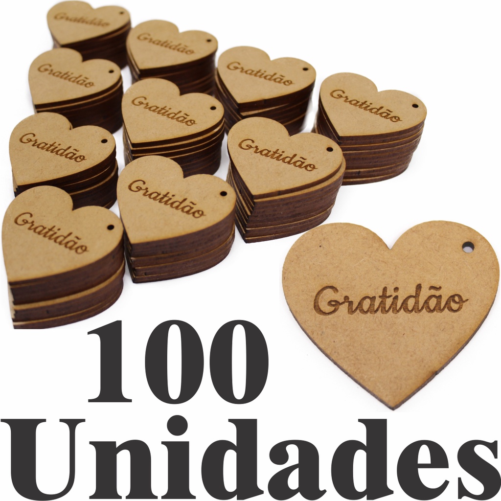 100 Apliques Coração Tag 5x4,4cm Mdf Cru Artesanato Gratidão em Oferta na Shopee