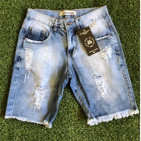 bermudas masculino  jeans rasgado masculino slim casual  estilo destroyed lançamento