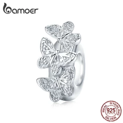 Bamoer Moda Charme S925 Prata Original Borboleta Pulseira Jóias Acessórios Femininos