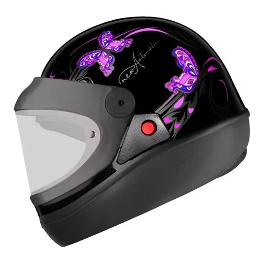 Capacete Moto Ebf Automático Borboleta Preto E Rosa