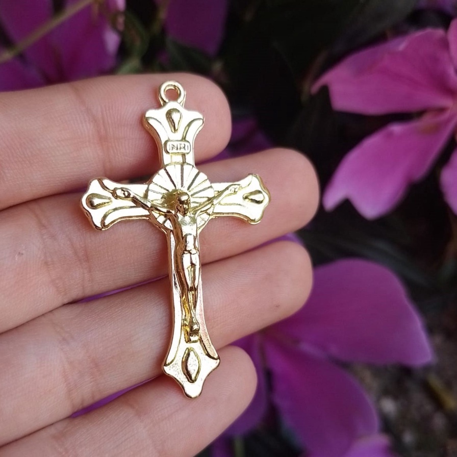 1 Pç Cruz para Terço Dourado - Crucifixo para Terço Católico - Cruz para Montagem de Terço