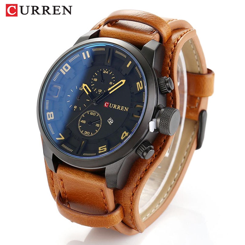 CURREN Relógio De Pulso Masculino De Quartzo Esportivo Com Mostrador Em Couro CR25LX/À Prova D'água