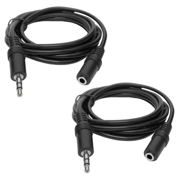 Kit 2 Cabos Extensor P2 Fone Áudio 3.5mm St 3 Mts Resistente