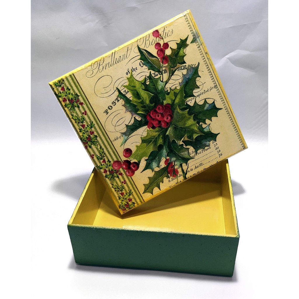 Caixa MDF decorada 15x15x5 - Natal - Azevinho natalino | Shopee Brasil