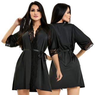 Robe Hoby Microfibra Renda Luxo Sensual Conforto Roupão Sexy Noiva Lua De Mel Chá De Lingerie | 850 em Oferta na Shopee