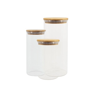 Conjunto de Potes de Vidro Herméticos com Tampa de Bambu - 3 peças