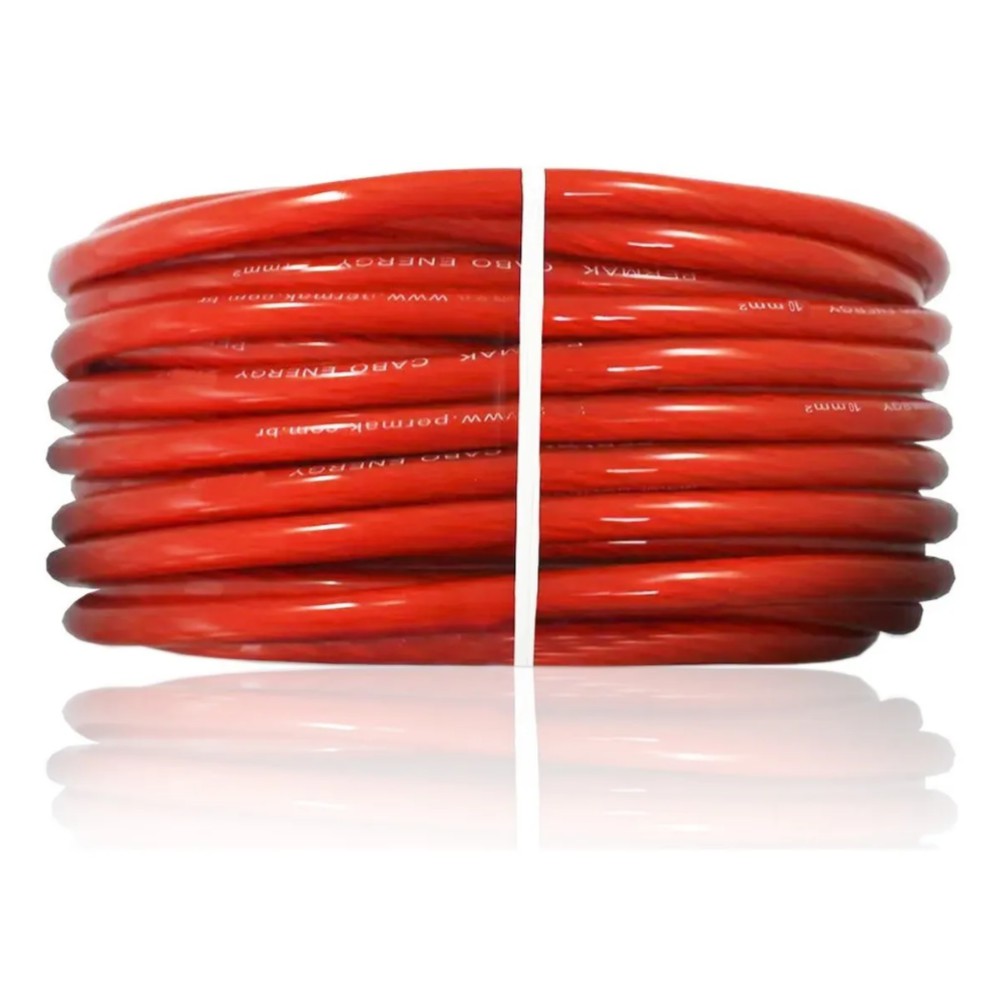 Cabo de Força Fio instalação 100% cobre Permak 6,00mm rolo com 10 Metros com proteção em PVC VERMELHO.