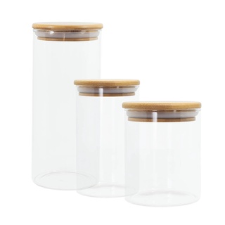 Kit 3 potes de vidro para mantimentos herméticos com tampa de bambu 400ml, 600ml e 800ml - Oikos em Oferta na Shopee