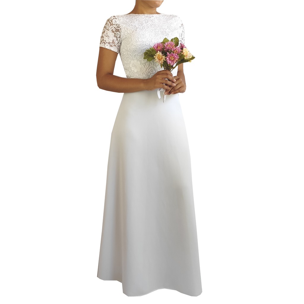 Vestido longo noiva casamento civil simples e barato N70 | Shopee Brasil