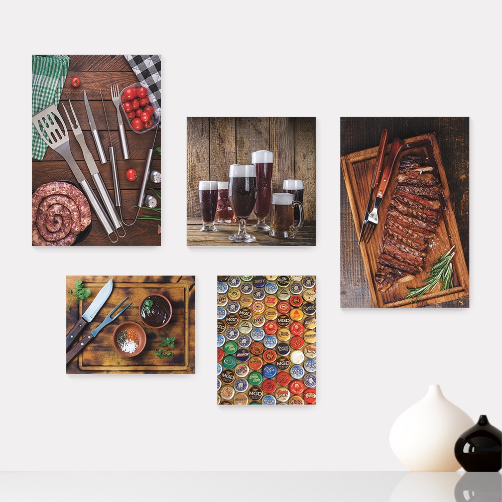 Kit 5 Quadros Decorativos Placas - Churrasco - Churrasqueira - Espaço Gourmet - Cozinha Casa Quarto Sala - 191ktpl5