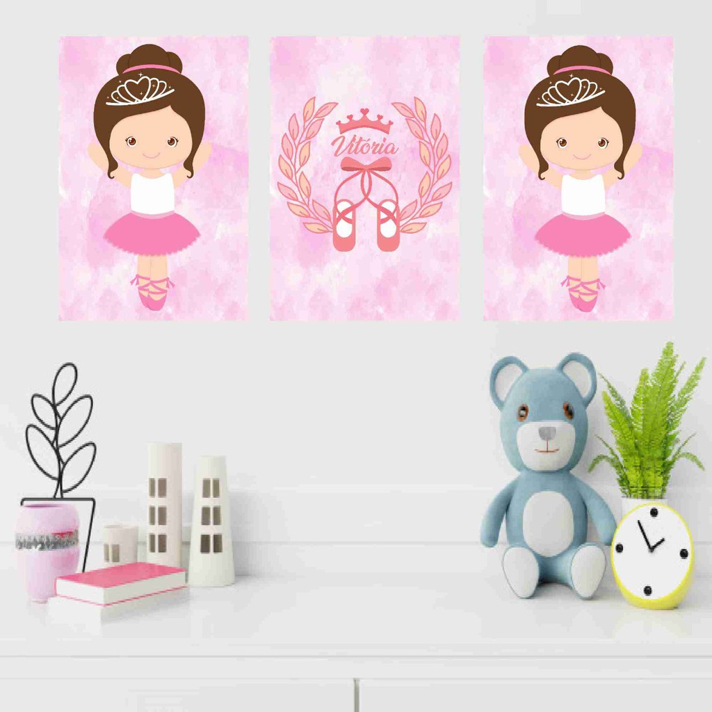 Adesivo Decoração De Quarto Parede Infantil Menina Personalizado Nome Bailarina Com Coroa Saia Rodada Sapatilha Ponta De Pé Ballet