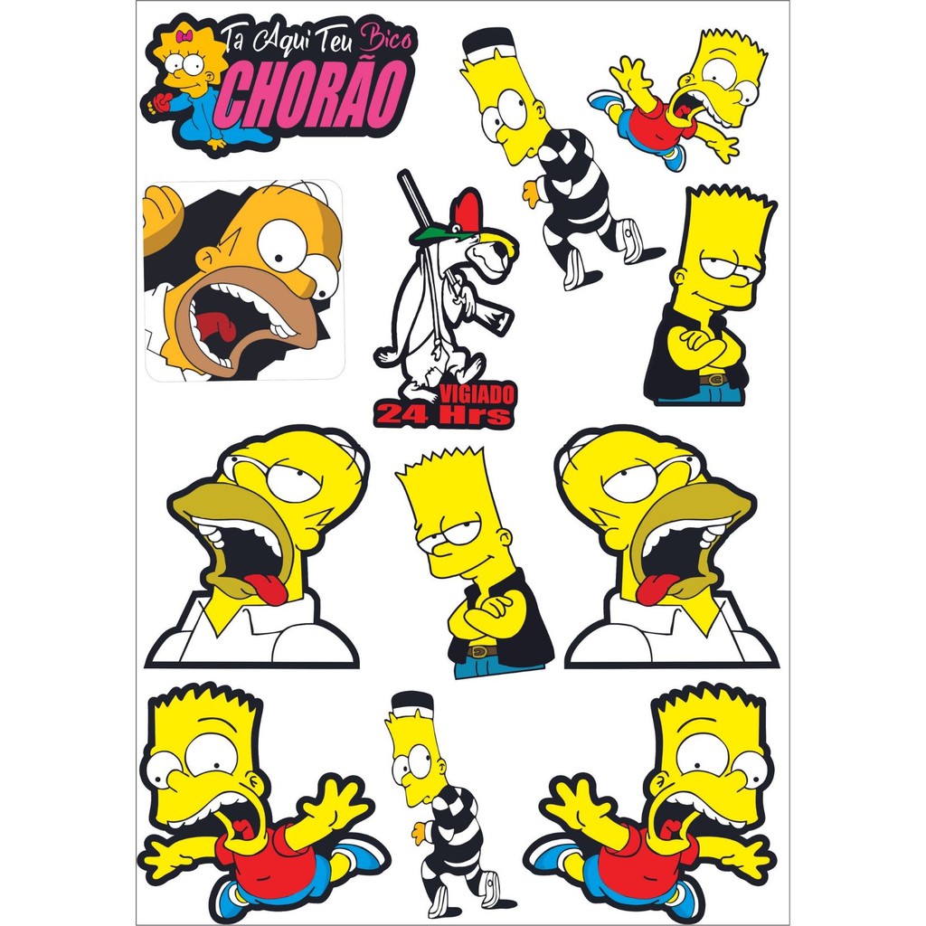 Adesivos Simpsons, Bart, Hommer Geek Nerd Cartela com 12 pçs