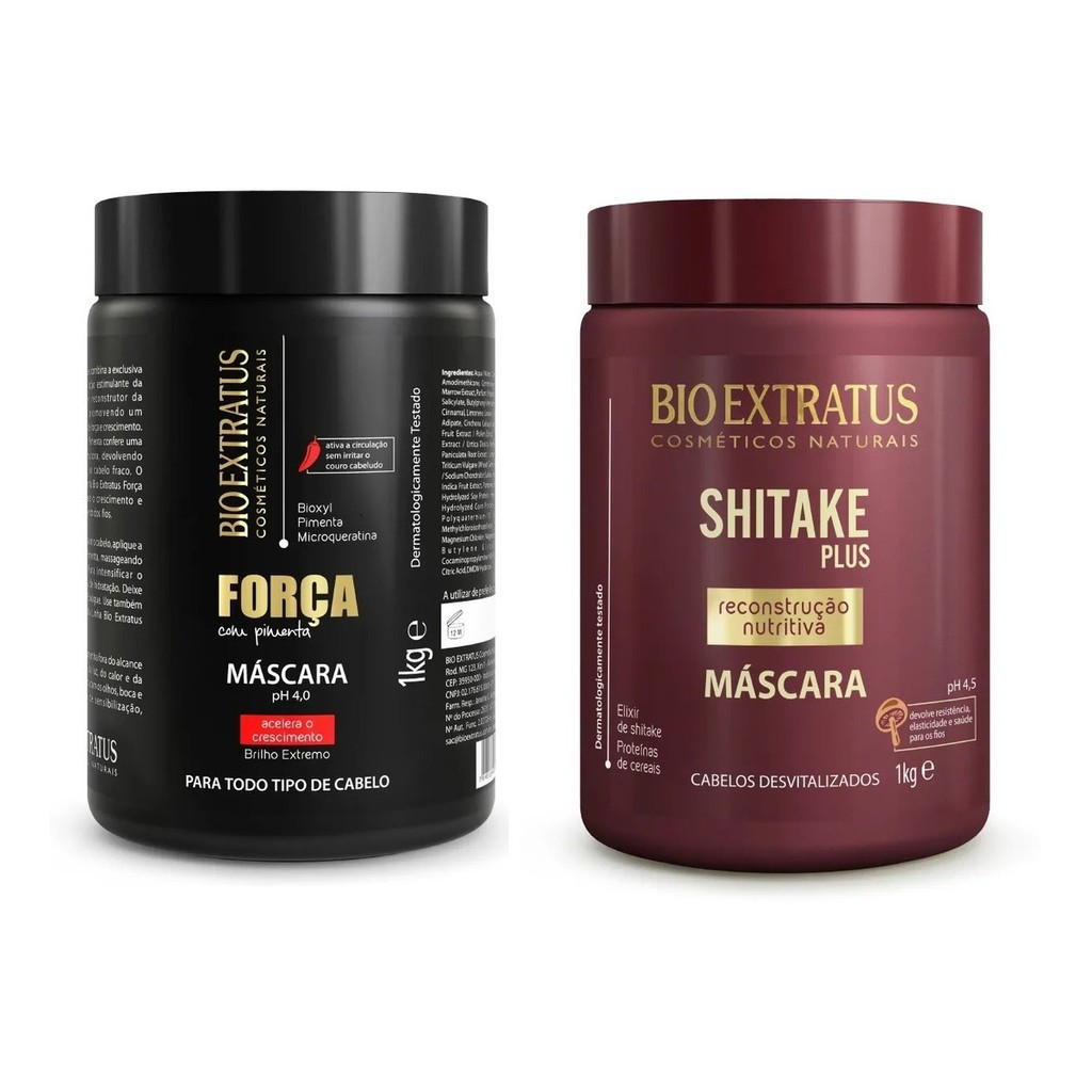 Kit Máscara Força Com Pimenta 1kg + Máscara Shitake Plus 1kg Bio Extratus