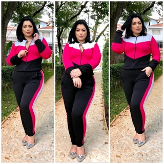 Conjunto Moletinho Inverno Plus Size Blusa Calca Luxo Crepe