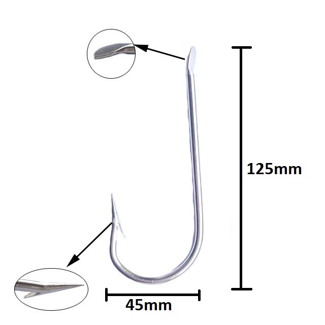 Kit 5 Anzol Chapinha Patinha Grande 2/0 125mm Niquelado Sem Furo Para Pesca Profissional Espinhel Garoupa Shad