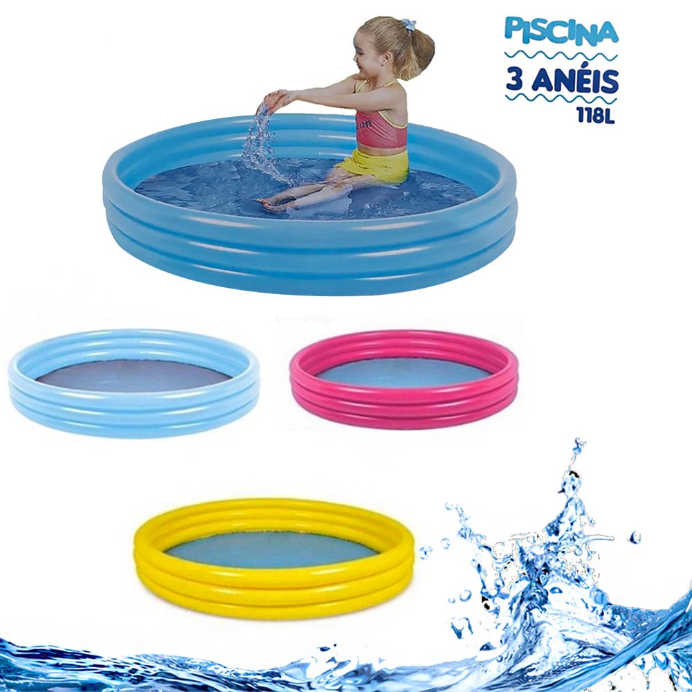 Piscina Infantil Inflável 3 Anéis 118 Litros