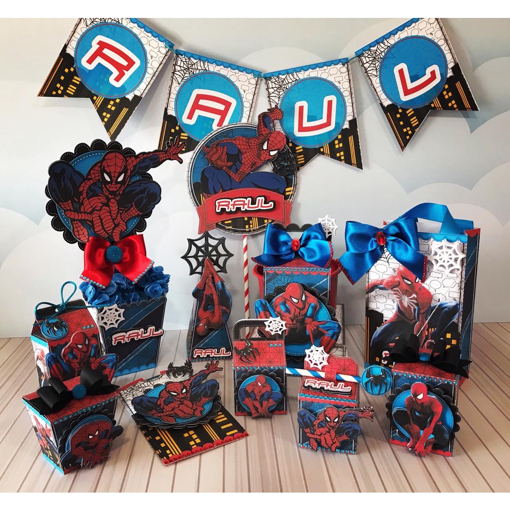 Kit Festa HOMEM ARANHA Personalizado | Lembrancinhas | Decoração Aniversário | Caixa Milk Pirâmide
