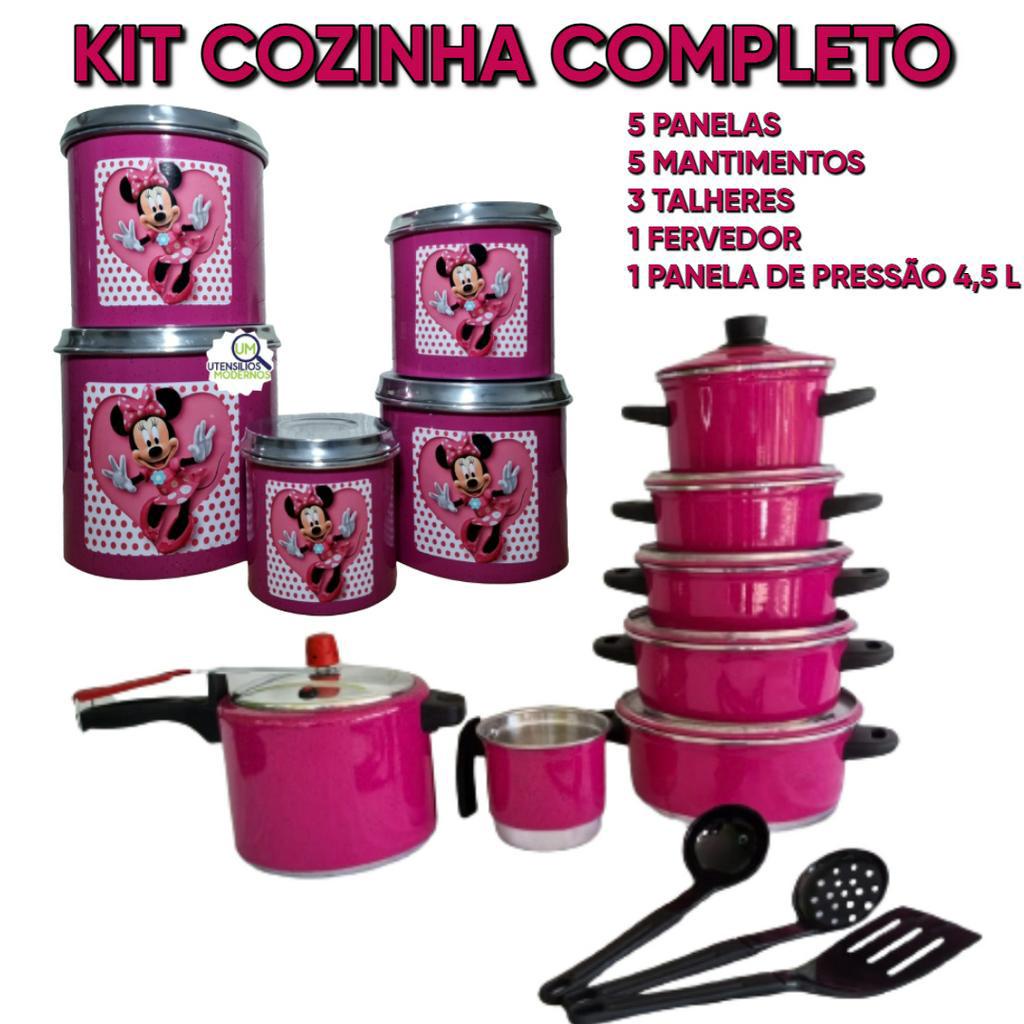 Jogo de Panelas em alumínio Rosa Pink 5 peças + Jogo de Mantimentos  Alumínio 5 pçs Rosa Pink +  Fervedor de Leite de Agua n 12 + Panela de pressão 4,5 Litros + Kit espátulas.