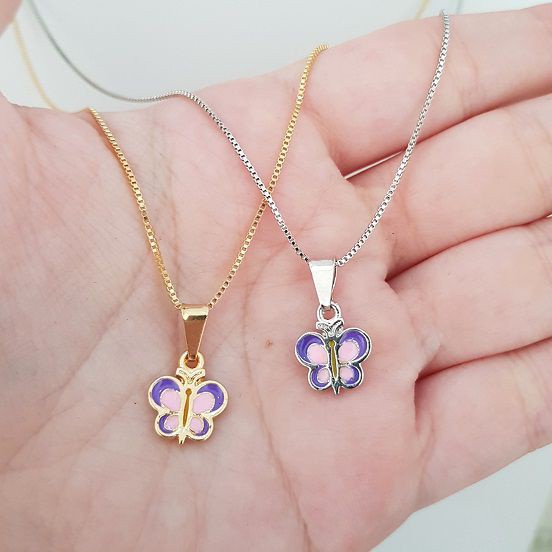 Colar Semijoia Cordão de Ouro Banhado Corrente Não é Bijuteria Colares Femininos Gargantilha Garantia Colar Infantil Borboleta