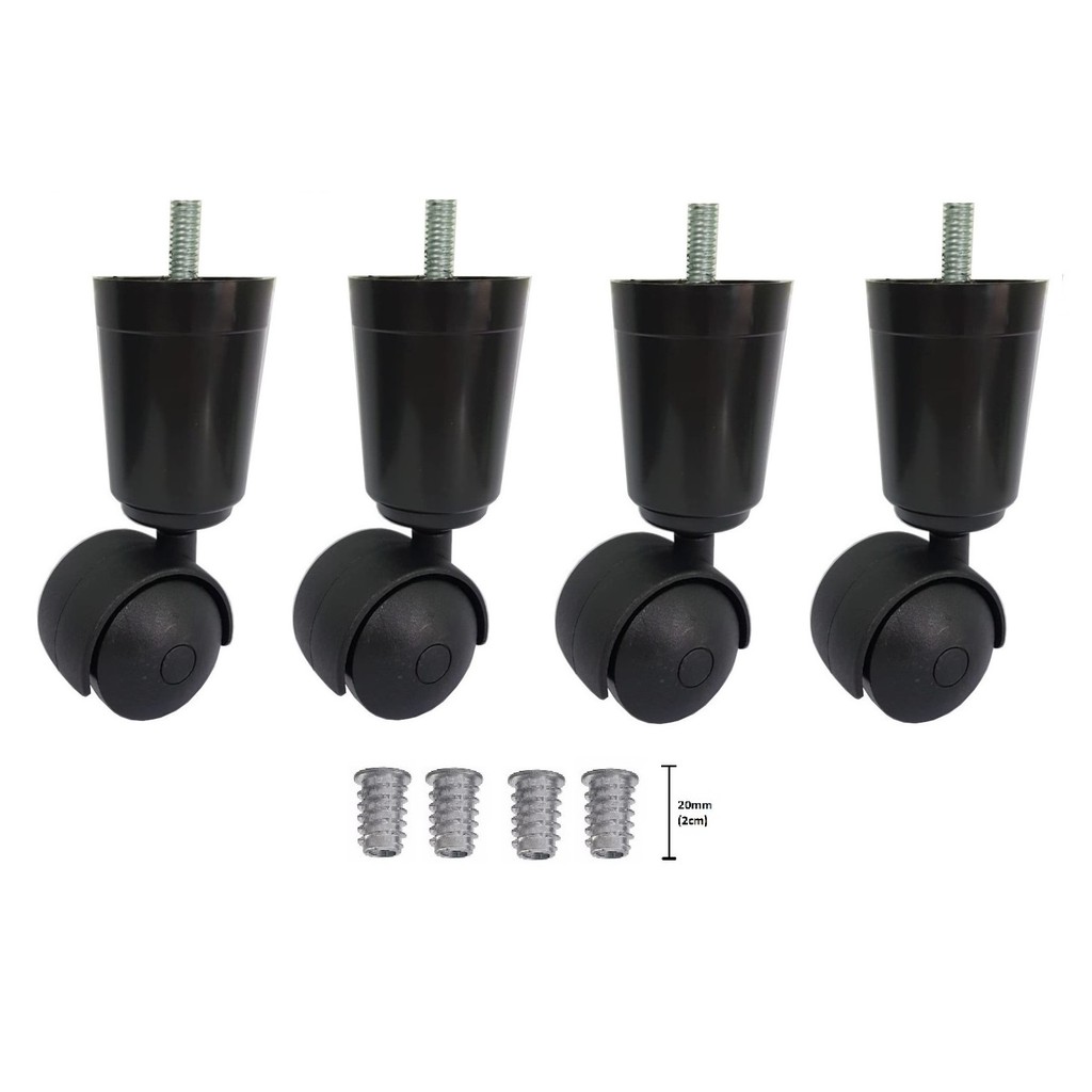 Kit 4 Pé Cama Box Preto Plástico Rodinha Rodizio Rosca 5/16 + Bucha Americana