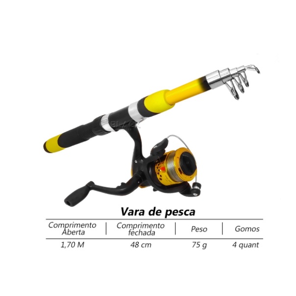 Kit Pescaria Vara de Pesca Telescópica 1.70M + Molinete com Linha - Conjunto 1 Vara 1 Molinete + ACOMPANHAMENTO