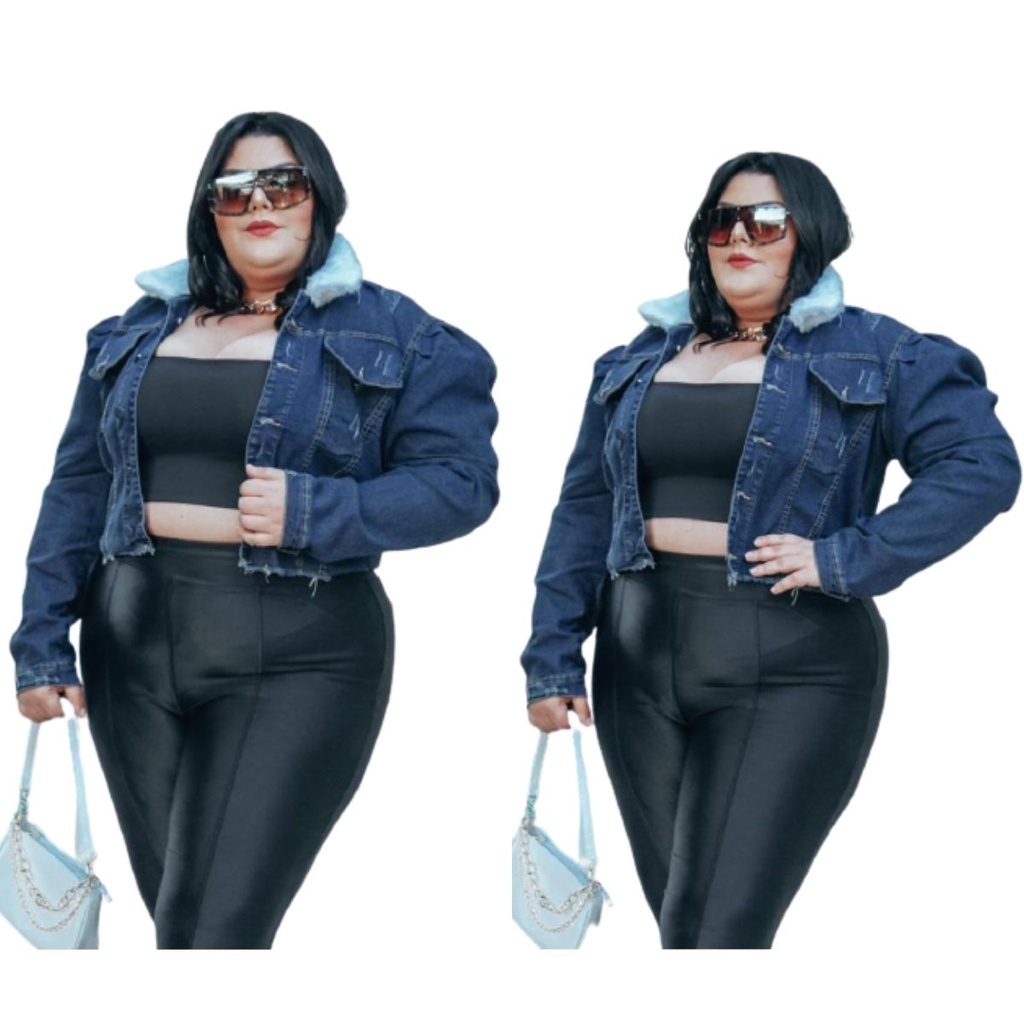 Jaqueta Casaco Jeans Feminino Com Pelinho Na Gola Plis Size