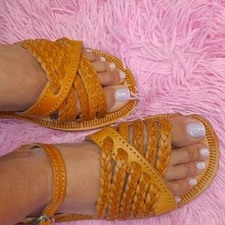 Sandália Feminino Couro Natural Rustico Trançados.