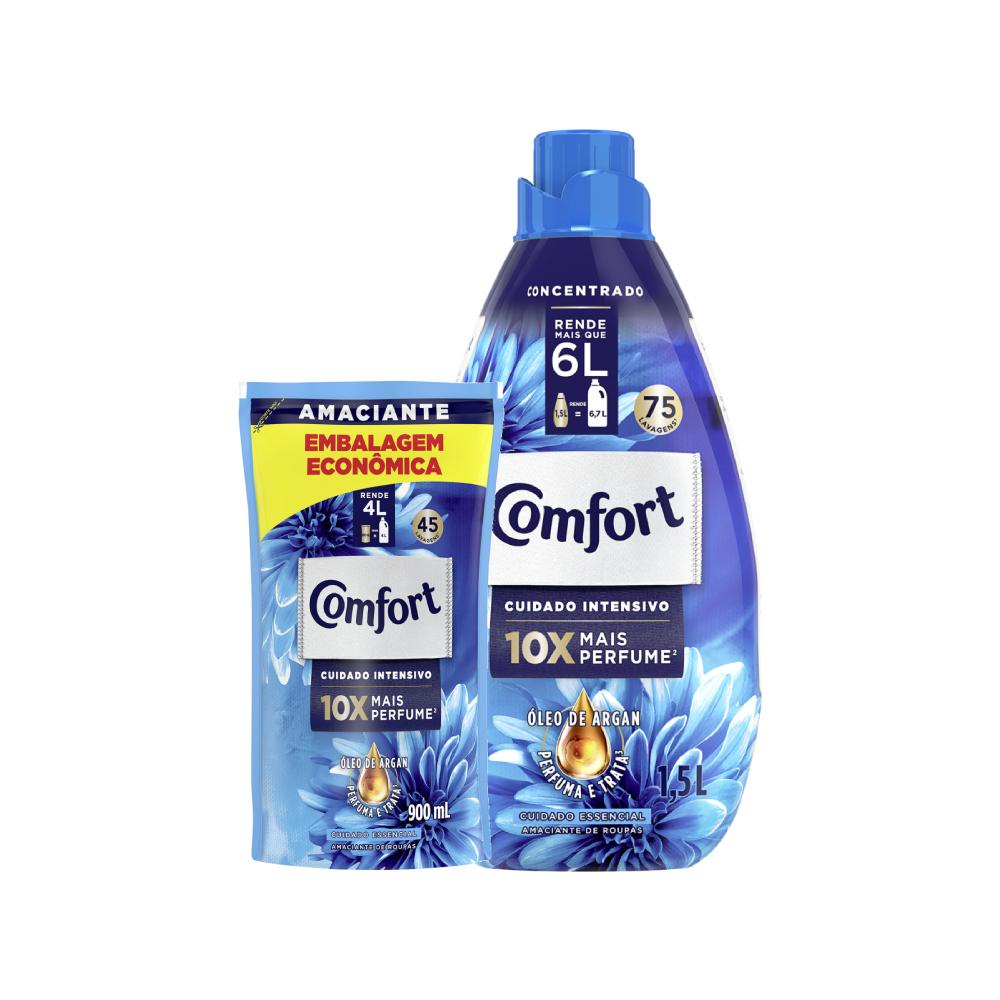 Kit Amaciante Comfort Concentrado Intensivo Intense 1,5l + Refil 900 ml em Oferta na Shopee