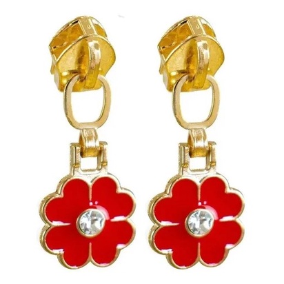 04 Cursor Zíper N°5 Metal Dourado Trevo 04 Folhas Vermelho