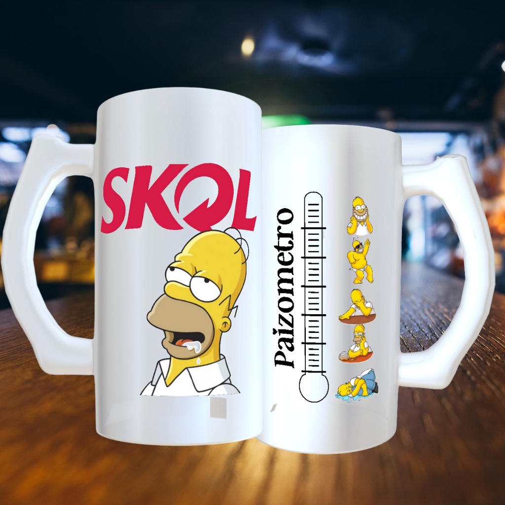 Caneca Personalizada Chopp 475 Ml Vidro Jateado Cerveja Skol Homer Simpson