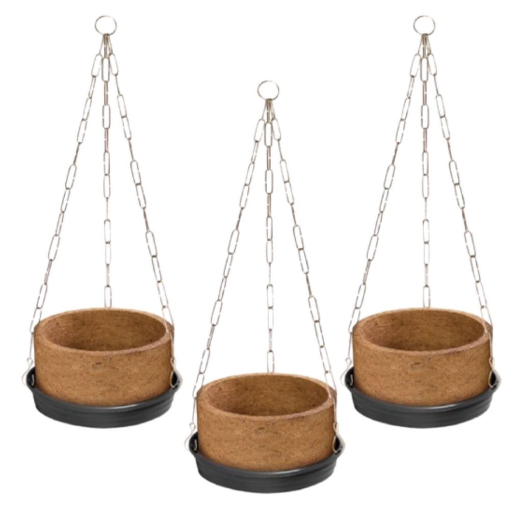 3 Vaso Fibra De Coco Xaxim Completo Corrente E Prato P/ Plantas Pendentes Kit Completo Nutriplan 01