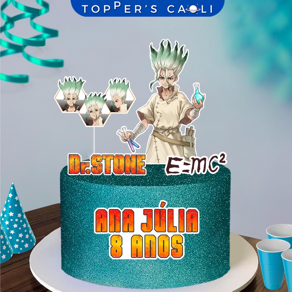 Topo de Bolo Dr Stone Anime (Topper Personalizado) Decoração Festa