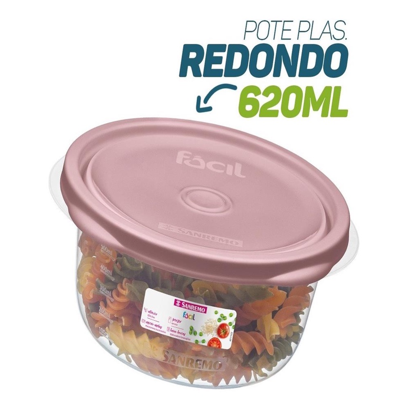 Pote Plastico Redondo Com Tampa Hermetico 620ml Sanremo