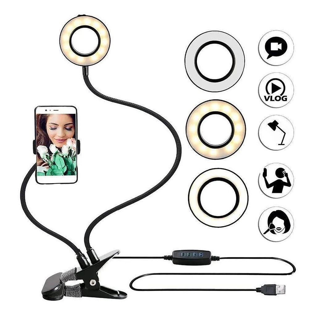 Ring light de Mesa 2 em 1 com suporte de Celular para maquiagem 99618