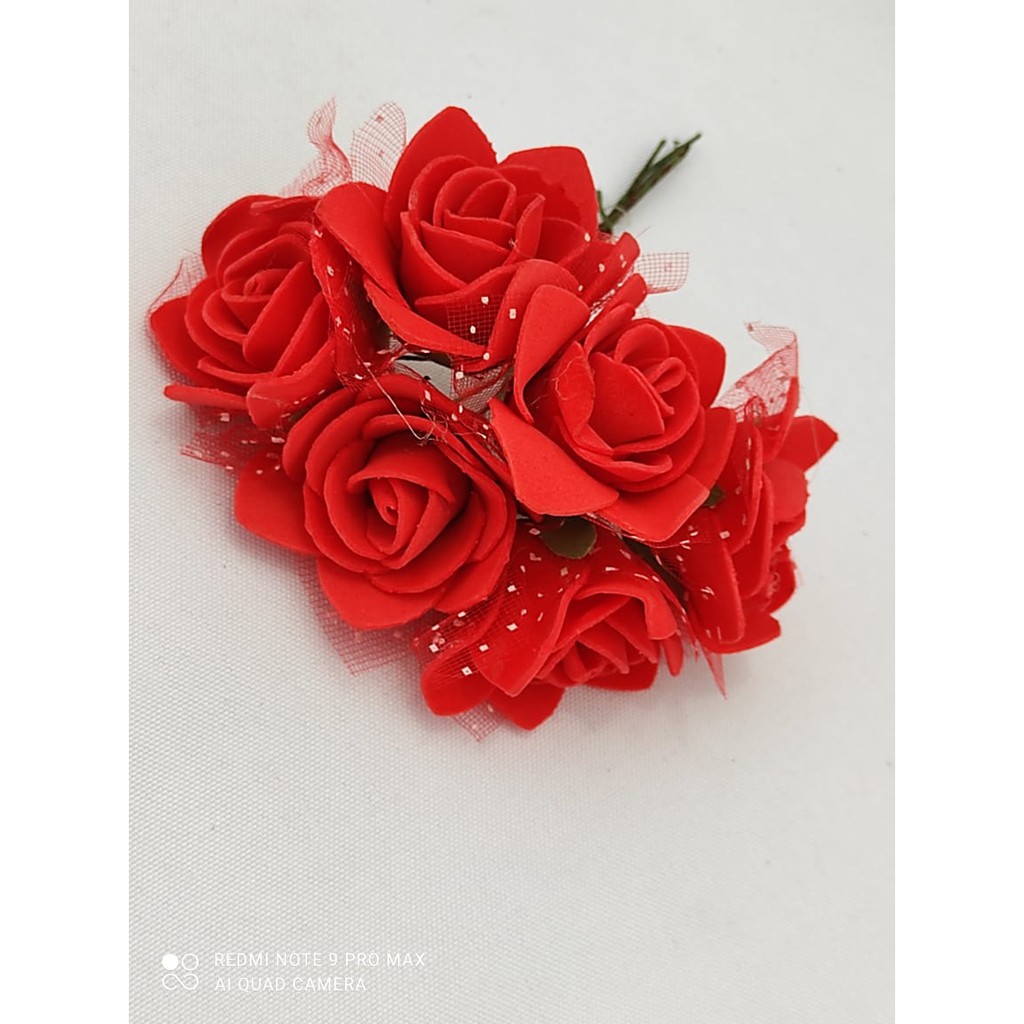 1 Raminho de 6 Rosinha Flor Eva  Artifiicial Com gliter em Oferta na Shopee