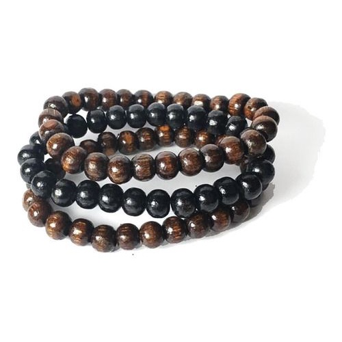 Combo Pulseira De Bolinha Madeira Kit 3 Peças