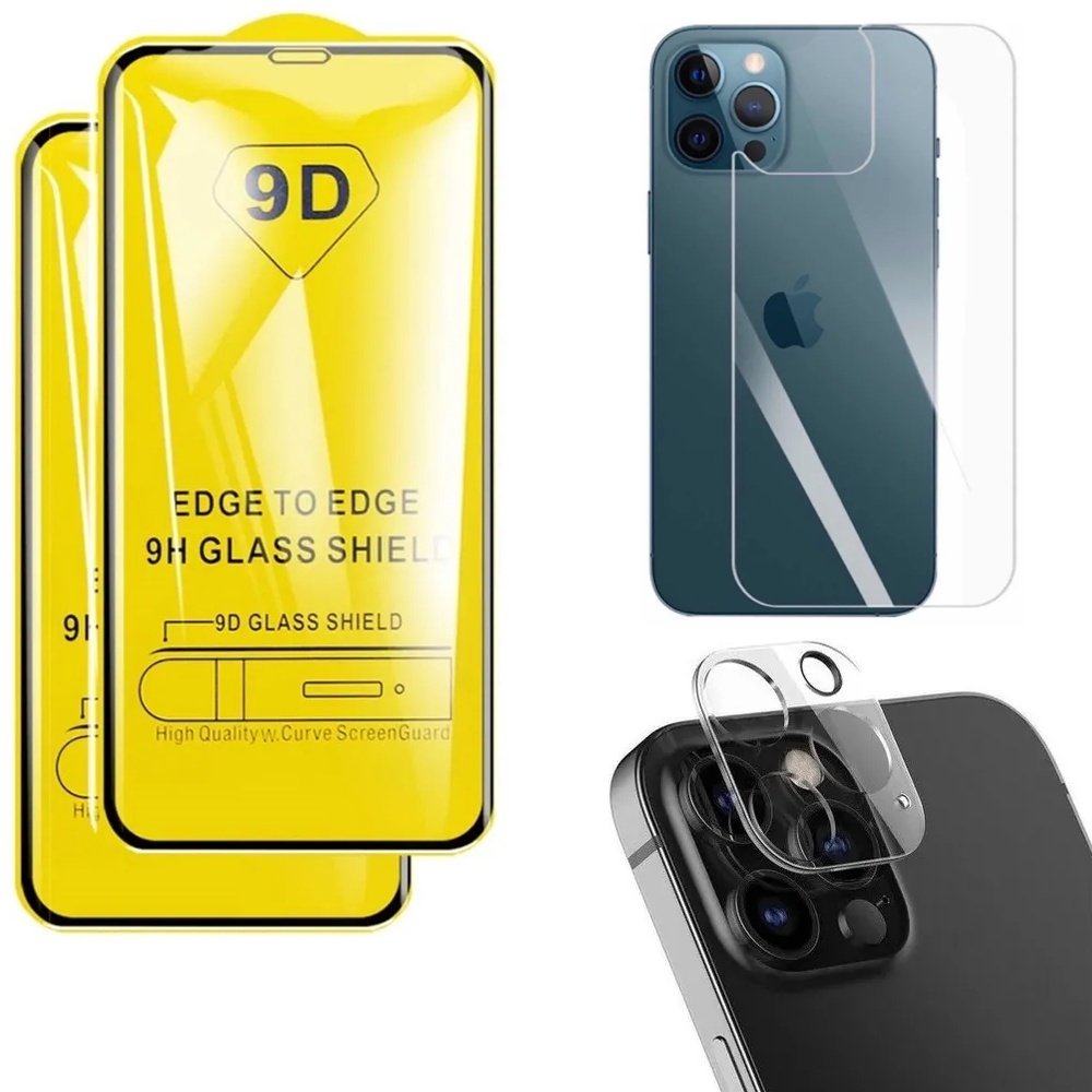 Combo 3x1 Premium IPhone 13 | Mini | Pro | Pro Max - Película de Vidro 9D/3D/9D - Película Câmera 3D/9D - Película Traseira Cerâmica 9D/3D/9D